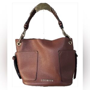 STEVE MADDEN BUCKET BAG NWOT, Chestnut Brown, Gold Bead Accents on Handles